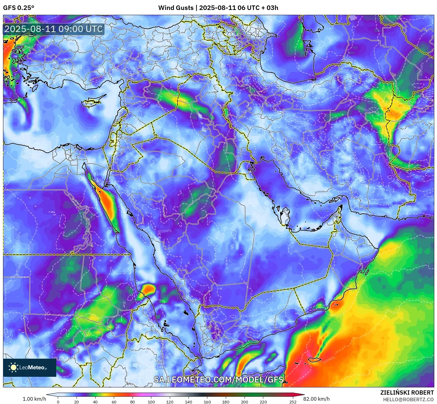 GFS model - Middle East, Wind Gusts