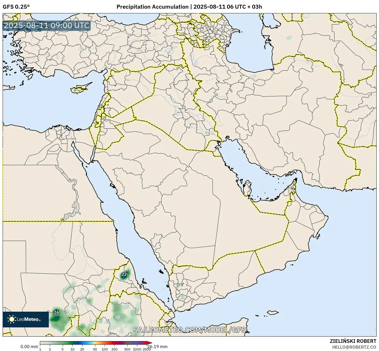 GFS model - Middle East, Precipitation Accumulation