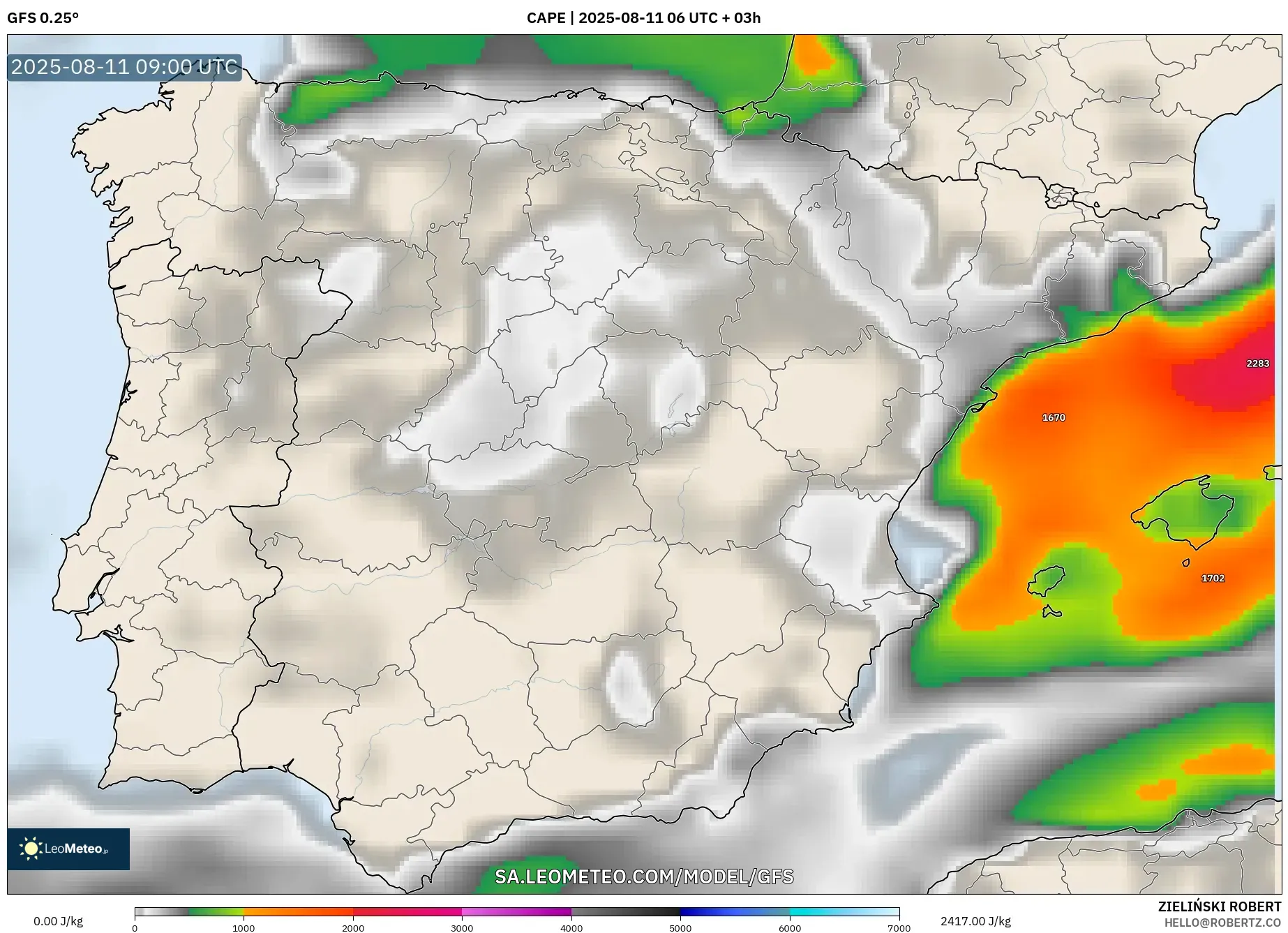 GFS model - Spain, CAPE