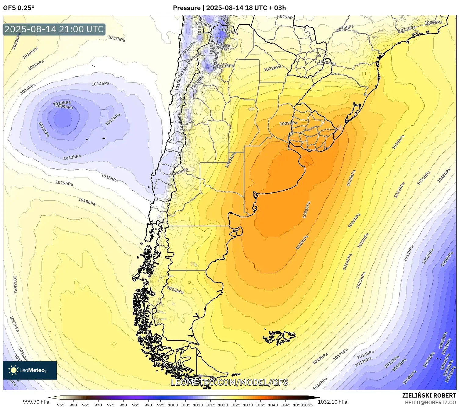 GFS model - Argentina, Pressure