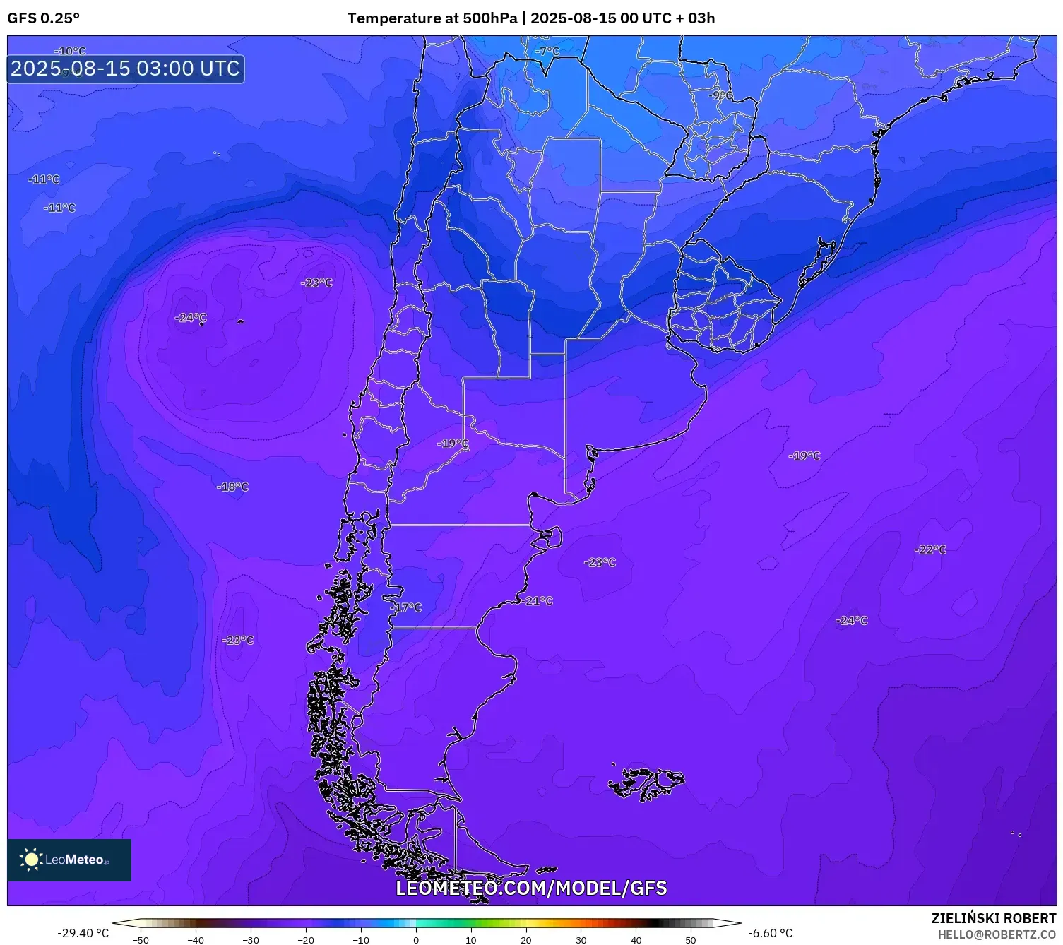 GFS model - Argentina, Temperature at 500hPa