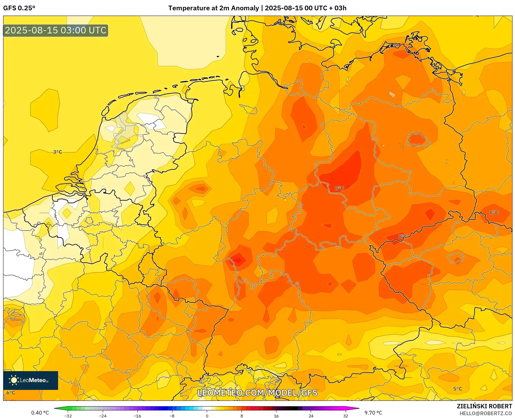 GFS model - Germany, Temperature at 2m Anomaly