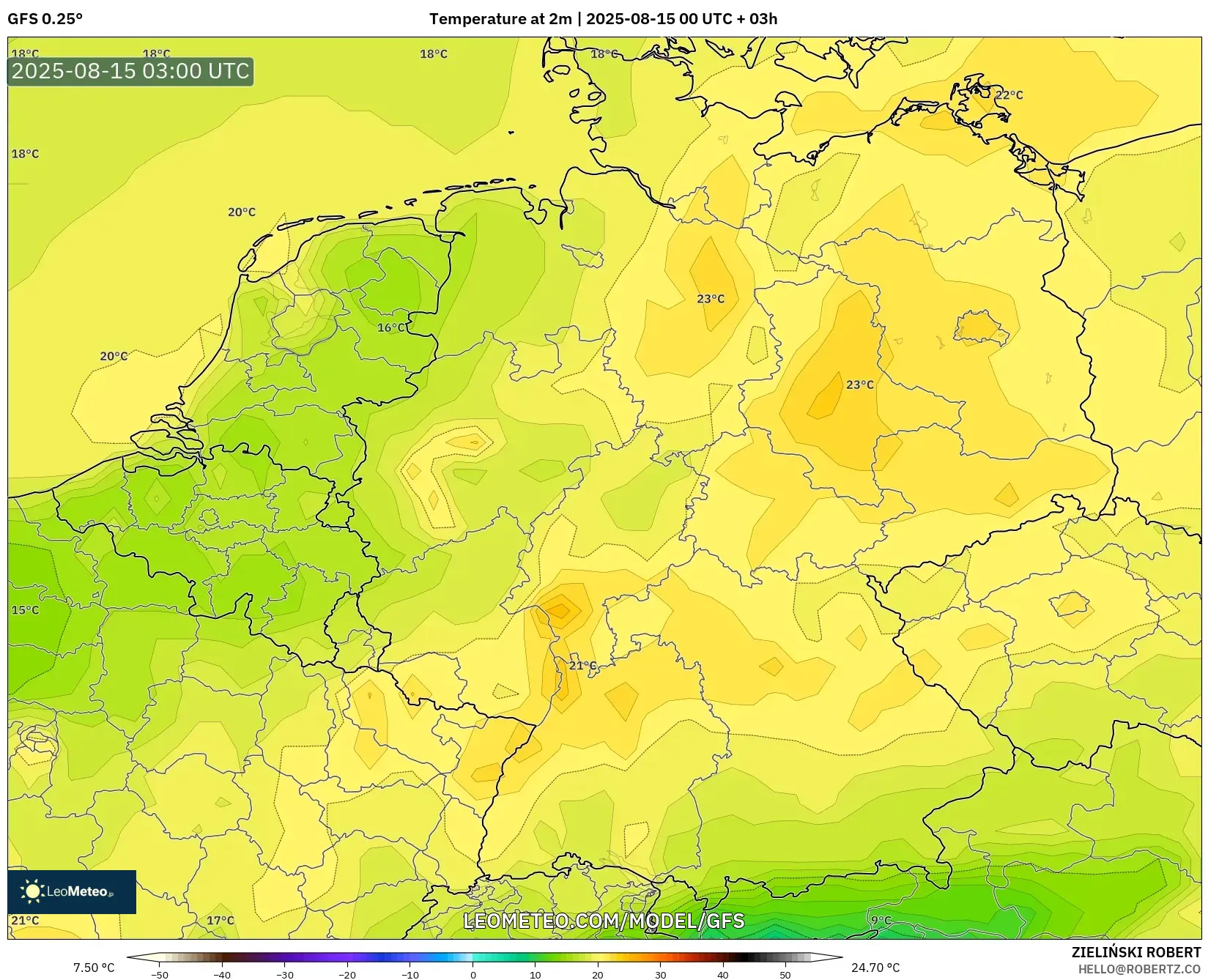 GFS model - Germany, Temperature at 2m