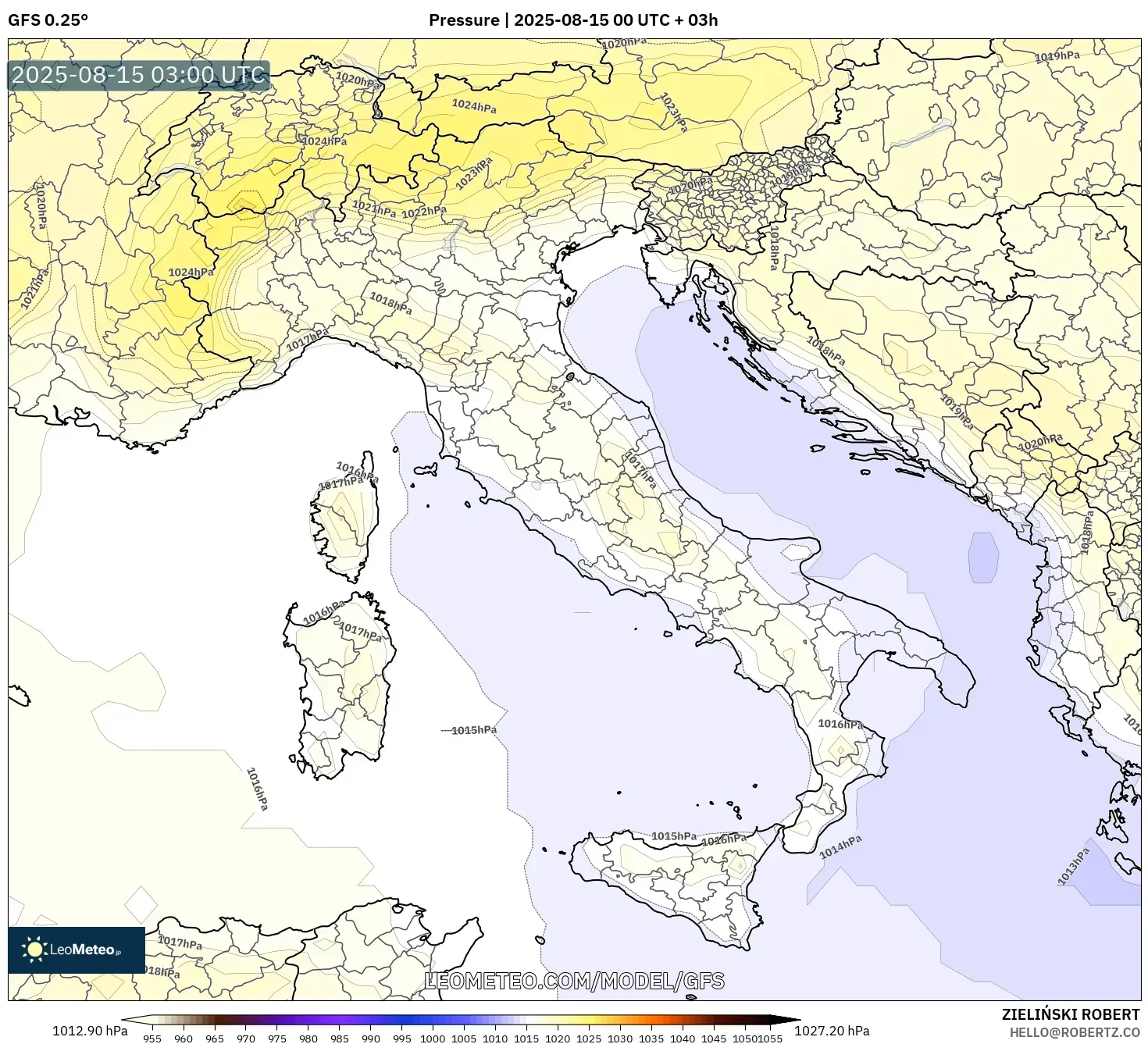 GFS model - Italy, Pressure