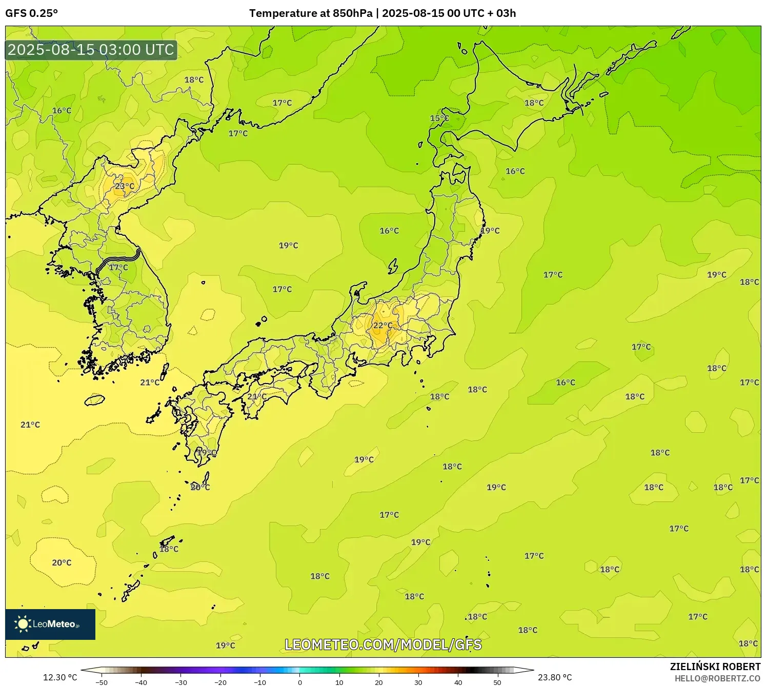 GFS model - Japan, Temperature at 850hPa