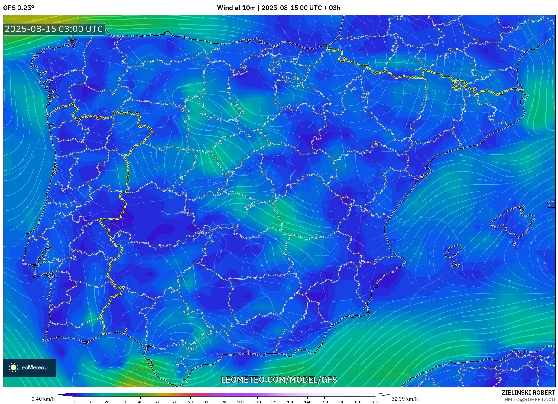 GFS model - Spain, Wind at 10m