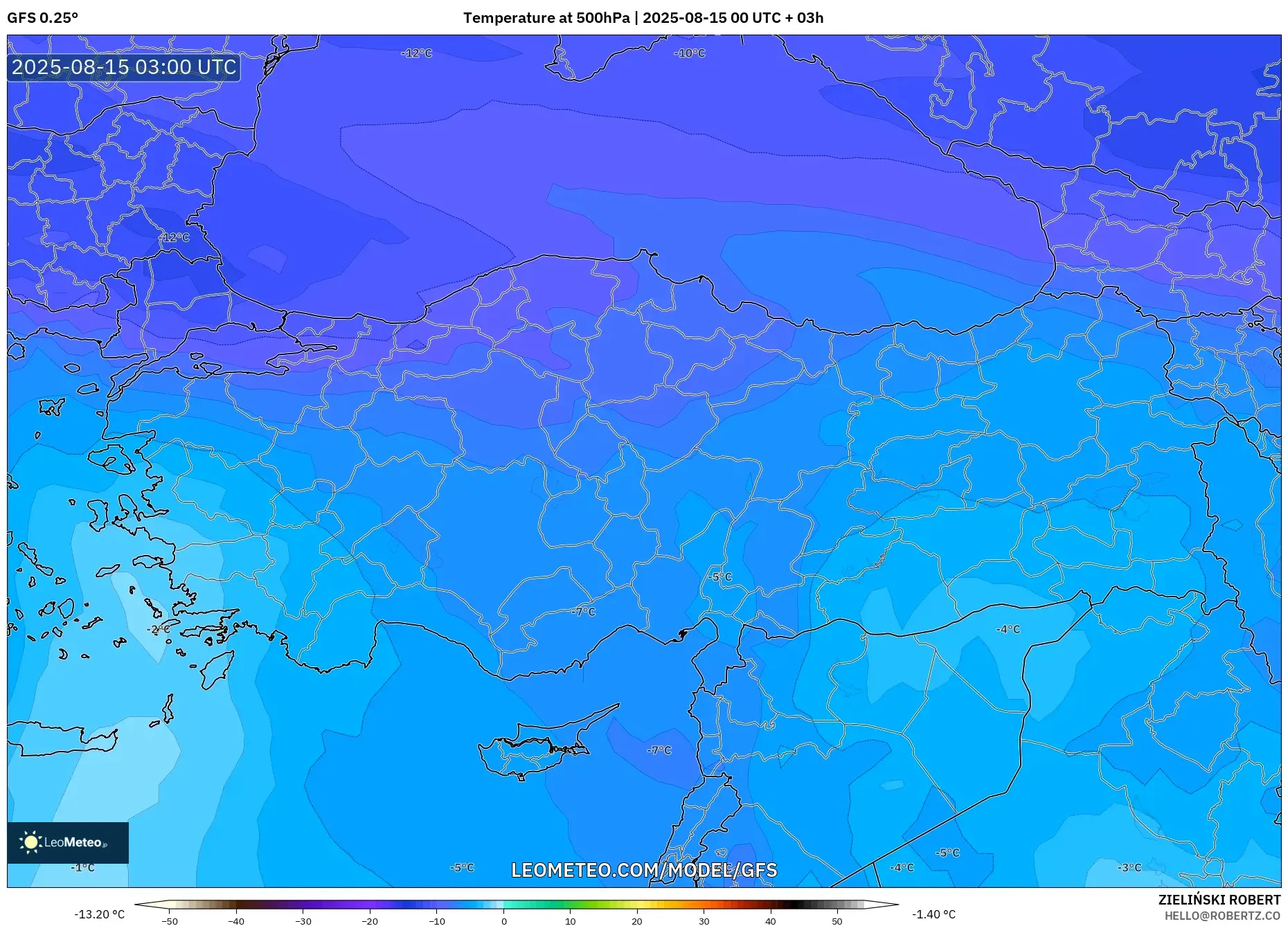 GFS model - Turkey, Temperature at 500hPa
