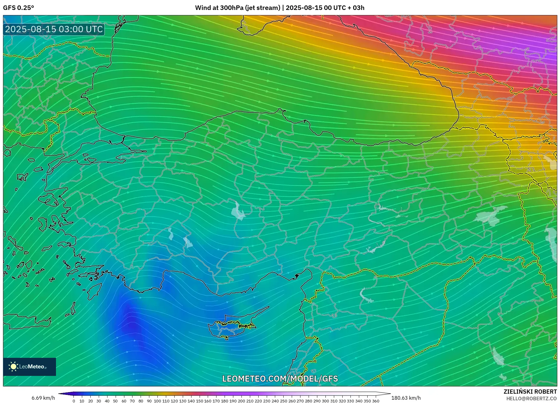 GFS model - Turkey, Wind at 300hPa (jet stream)