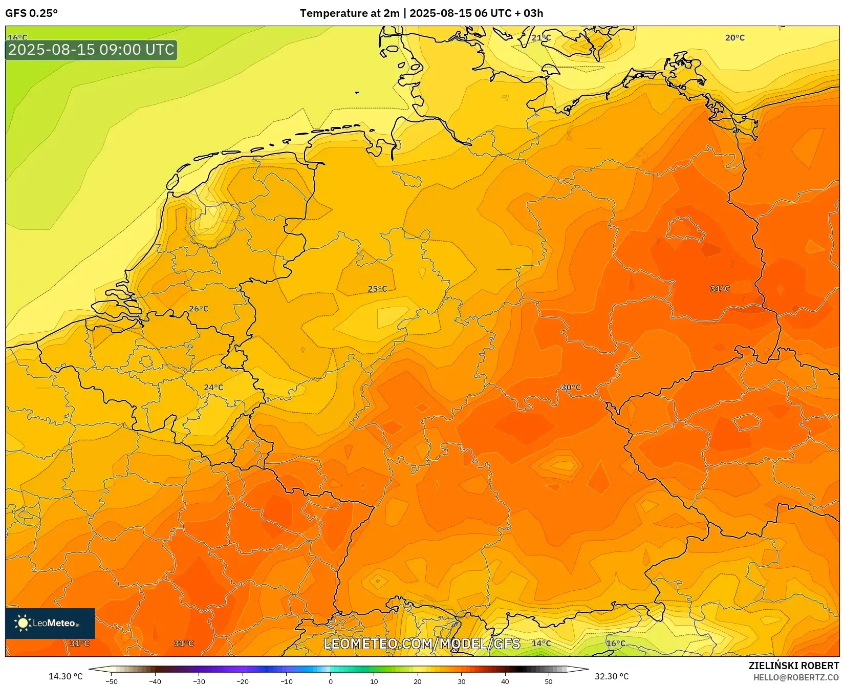 GFS model - Germany, Temperature at 2m