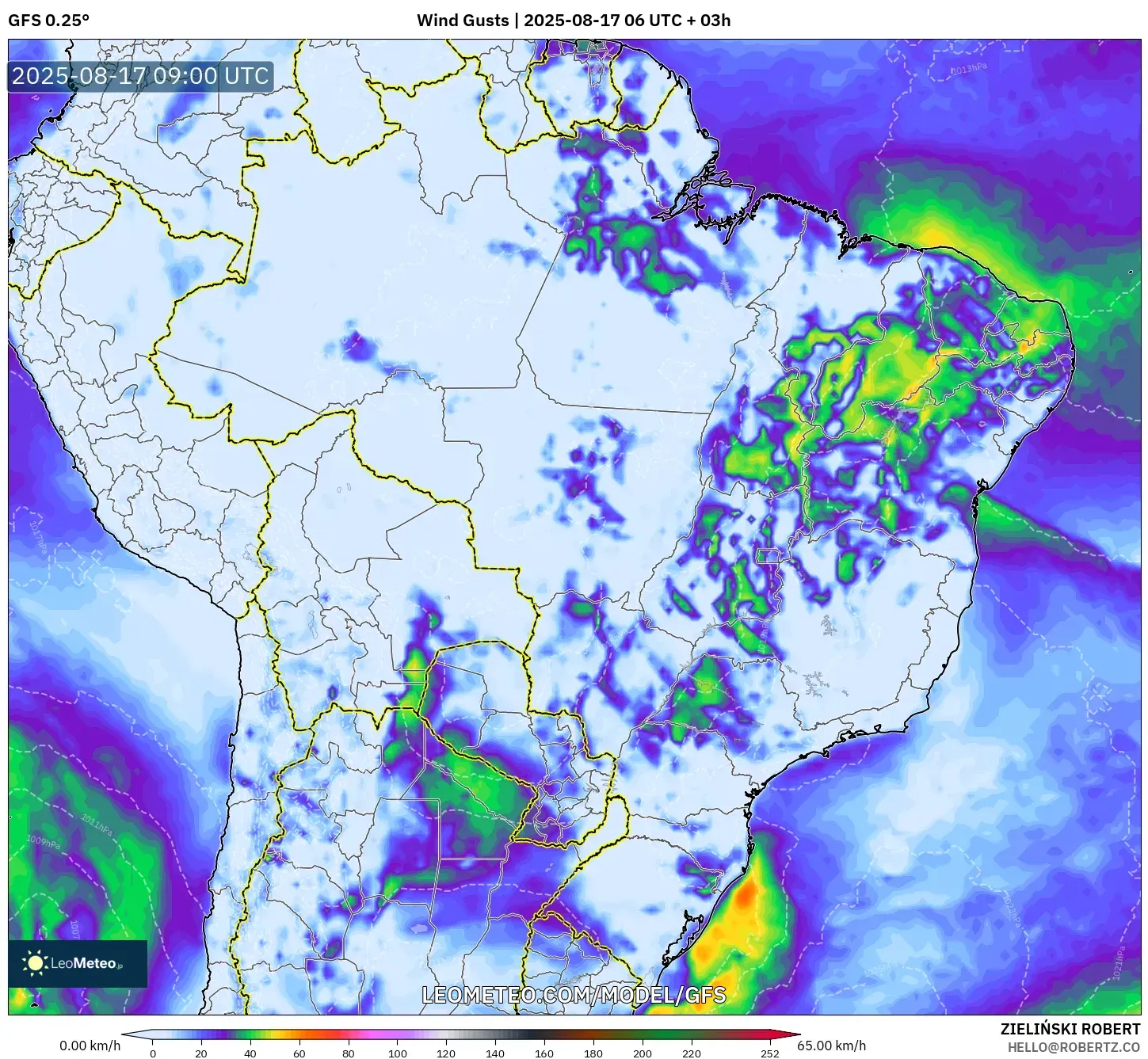 GFS model - Brazil, Wind Gusts GFS model - Brazil, Wind Gusts