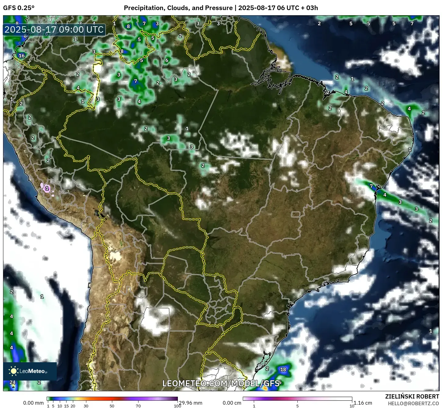 GFS model - Brazil, Precipitation, Clouds, and Pressure GFS model - Brazil, Precipitation, Clouds, and Pressure