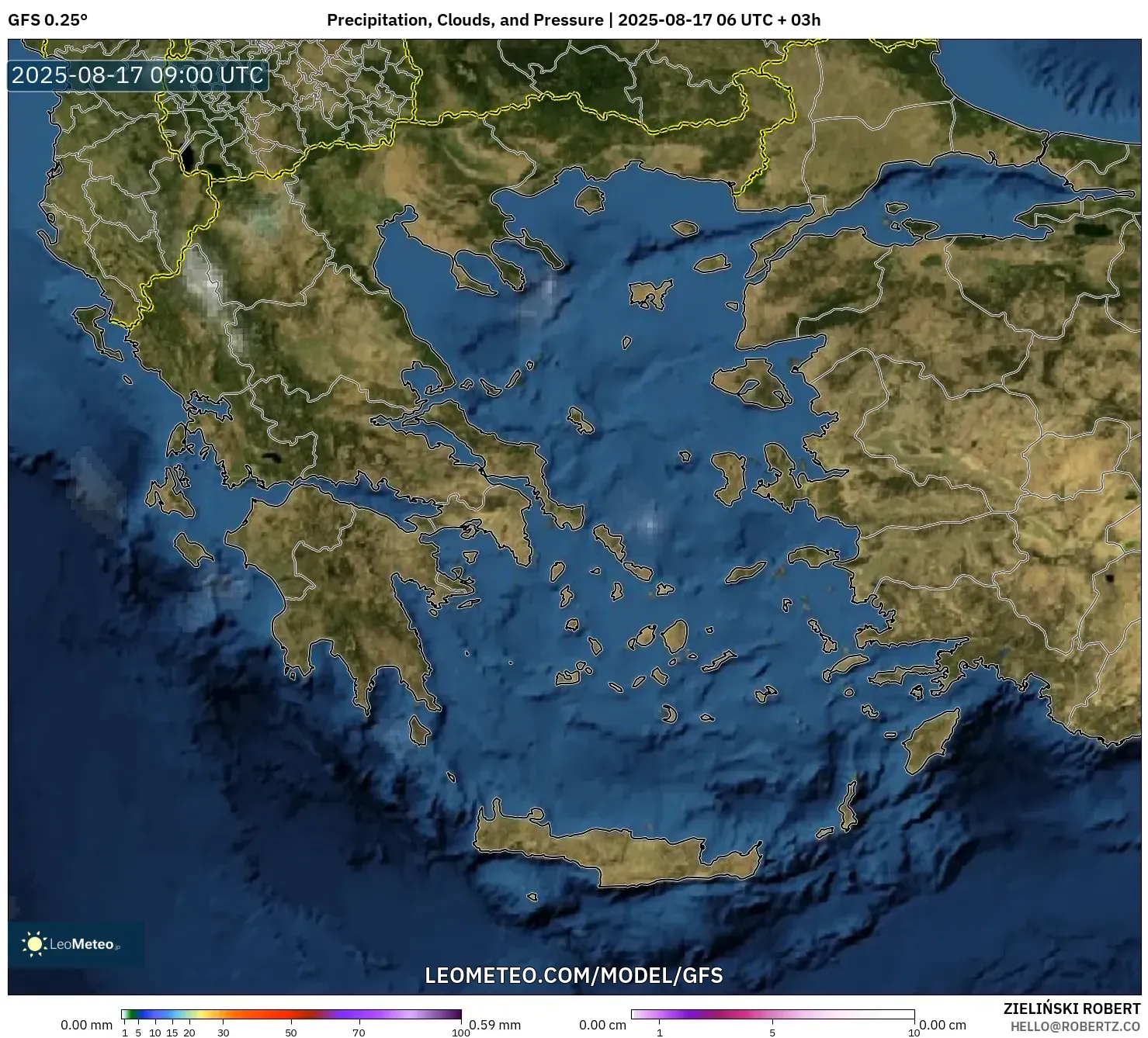 GFS model - Greece, Precipitation, Clouds, and Pressure GFS model - Greece, Precipitation, Clouds, and Pressure