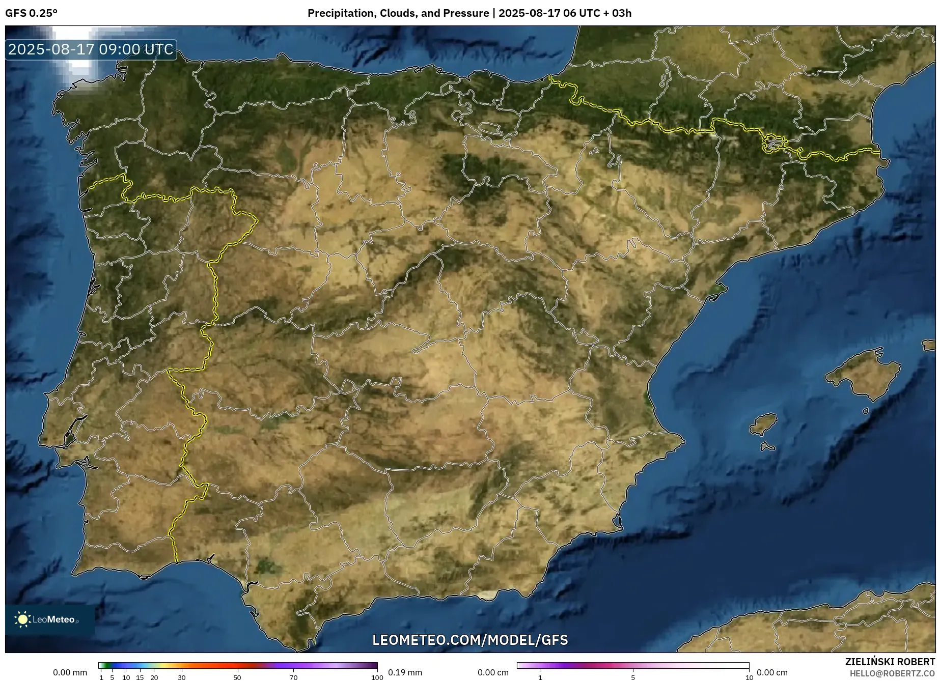 GFS model - Spain, Precipitation, Clouds, and Pressure GFS model - Spain, Precipitation, Clouds, and Pressure