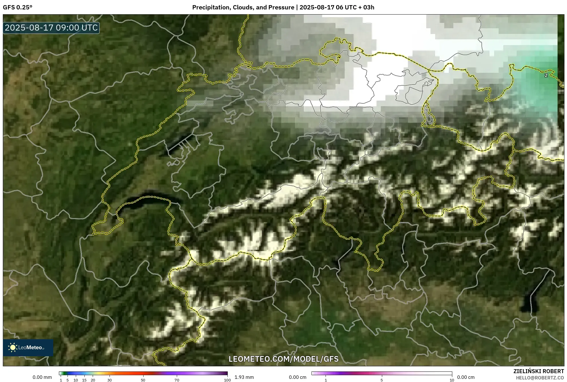 GFS model - Switzerland, Precipitation, Clouds, and Pressure GFS model - Switzerland, Precipitation, Clouds, and Pressure