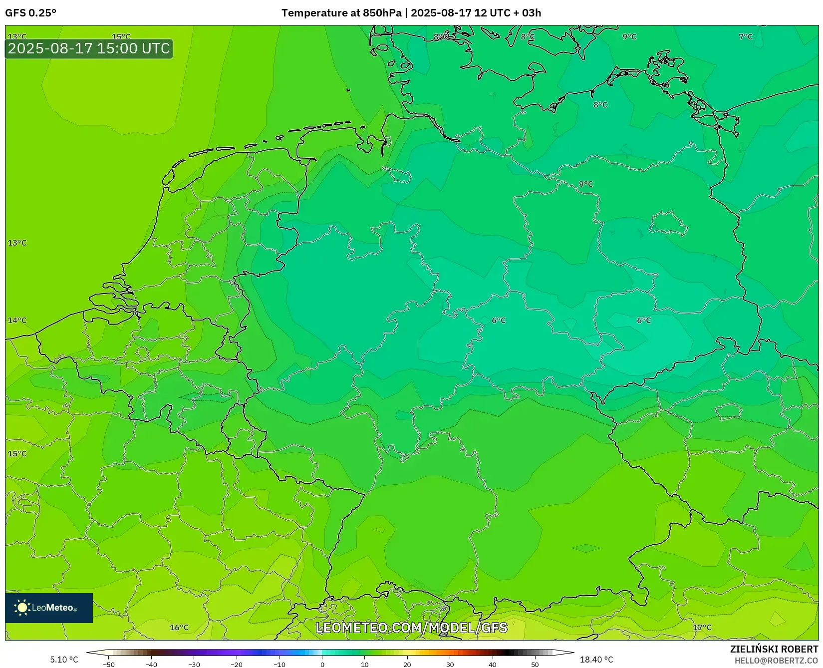GFS model - Germany, Temperature at 850hPa GFS model - Germany, Temperature at 850hPa