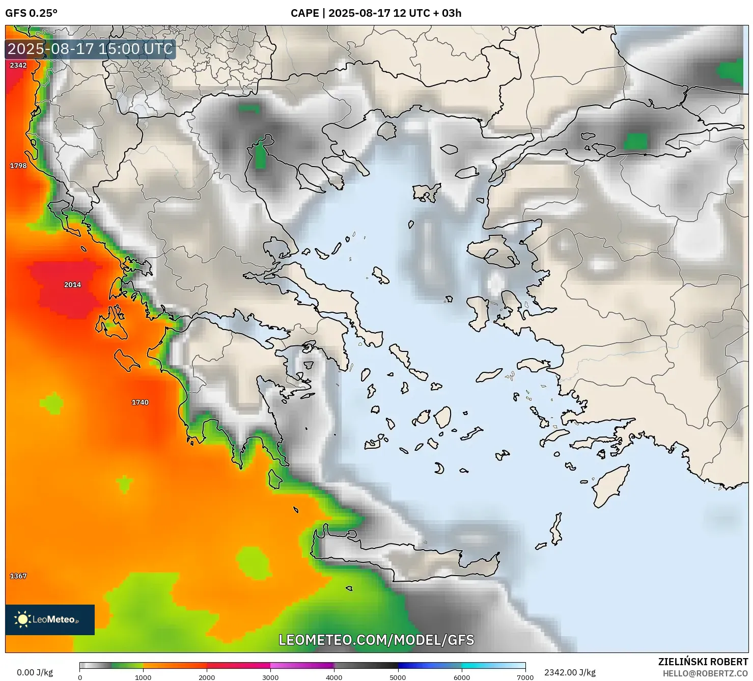 GFS model - Greece, CAPE