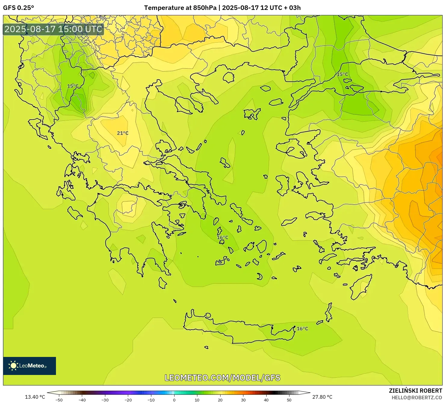 GFS model - Greece, Temperature at 850hPa GFS model - Greece, Temperature at 850hPa
