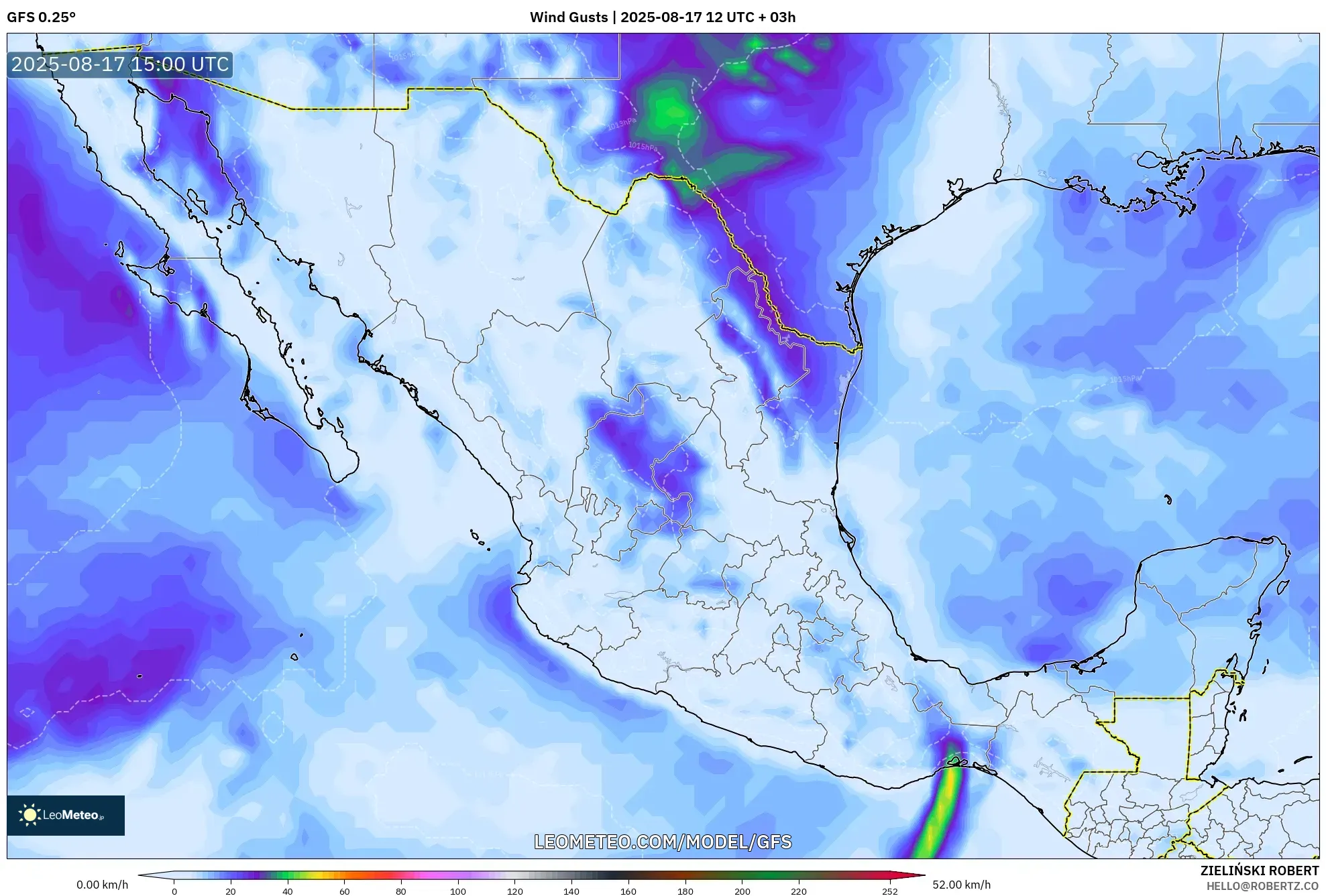 GFS model - Mexico, Wind Gusts GFS model - Mexico, Wind Gusts