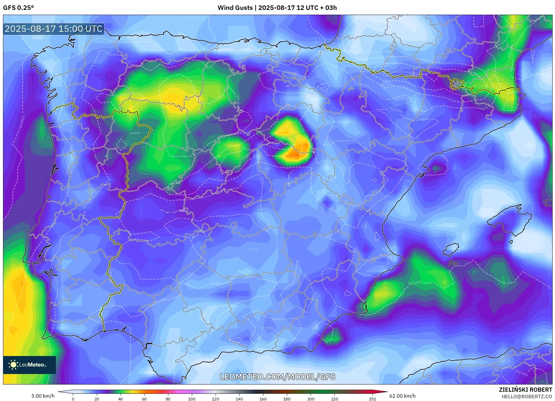 GFS model - Spain, Wind Gusts GFS model - Spain, Wind Gusts
