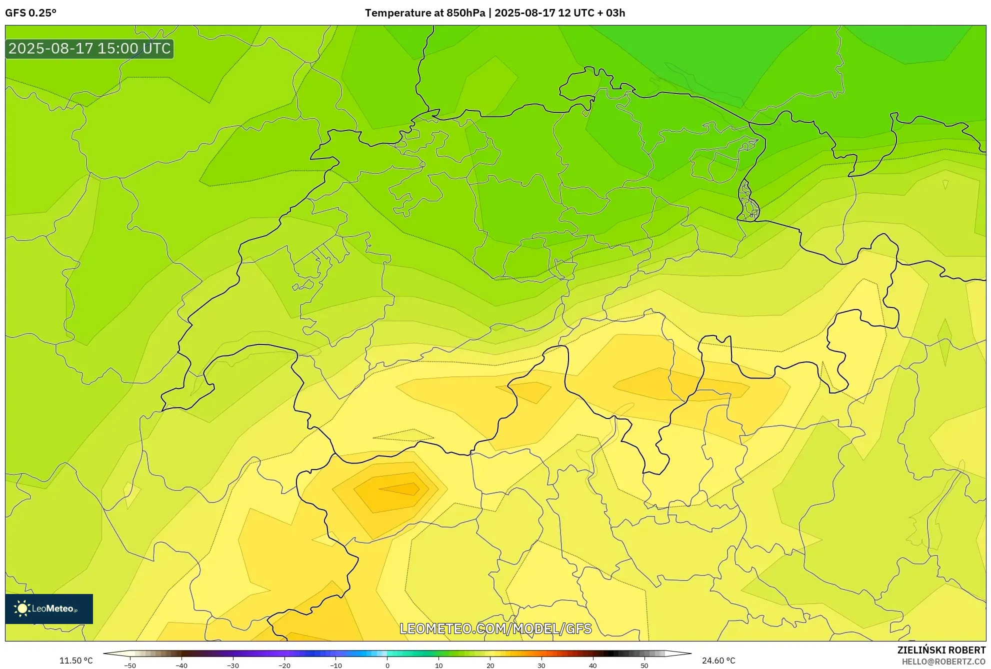 GFS model - Switzerland, Temperature at 850hPa GFS model - Switzerland, Temperature at 850hPa