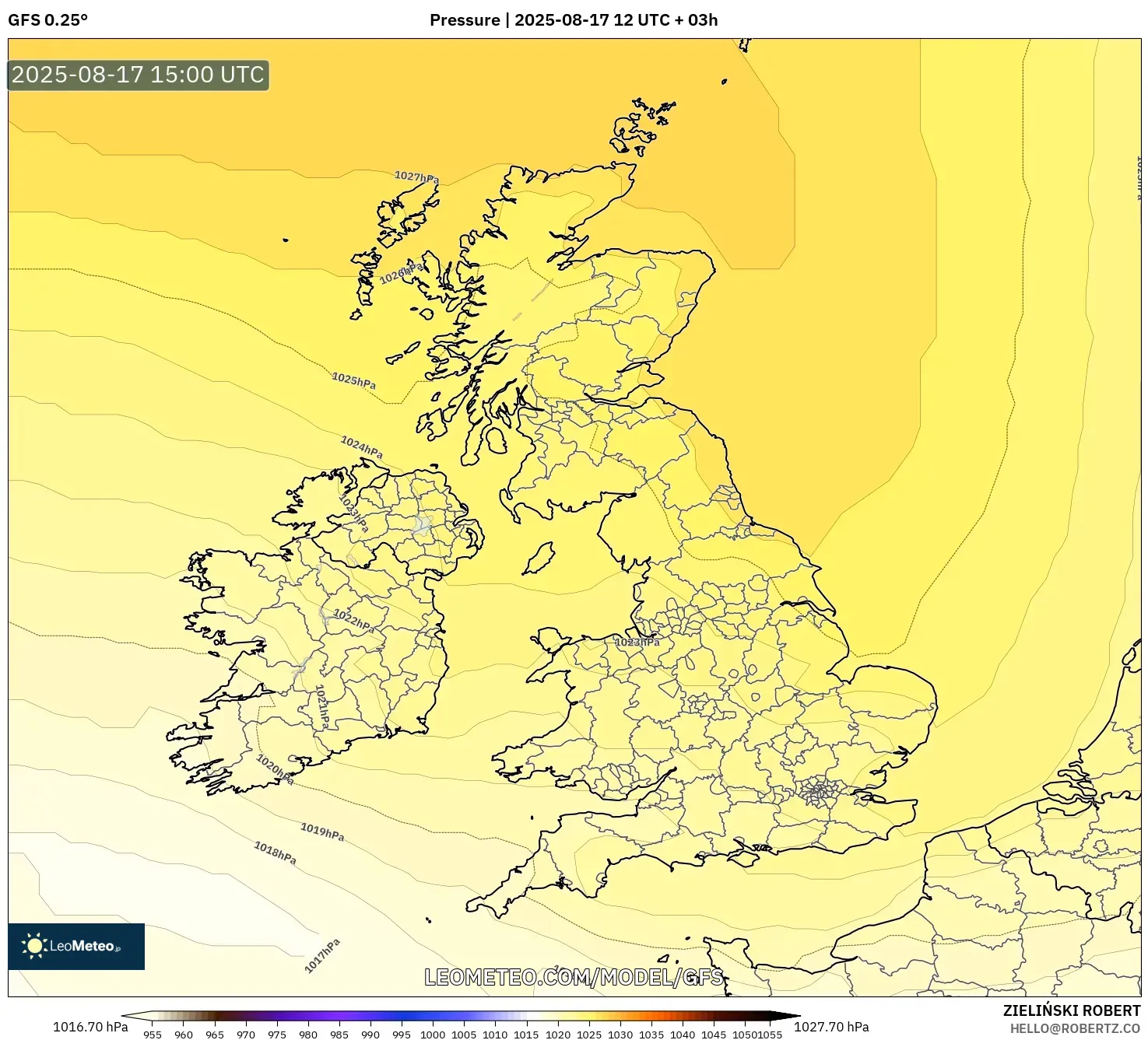 GFS model - United Kingdom, Pressure
