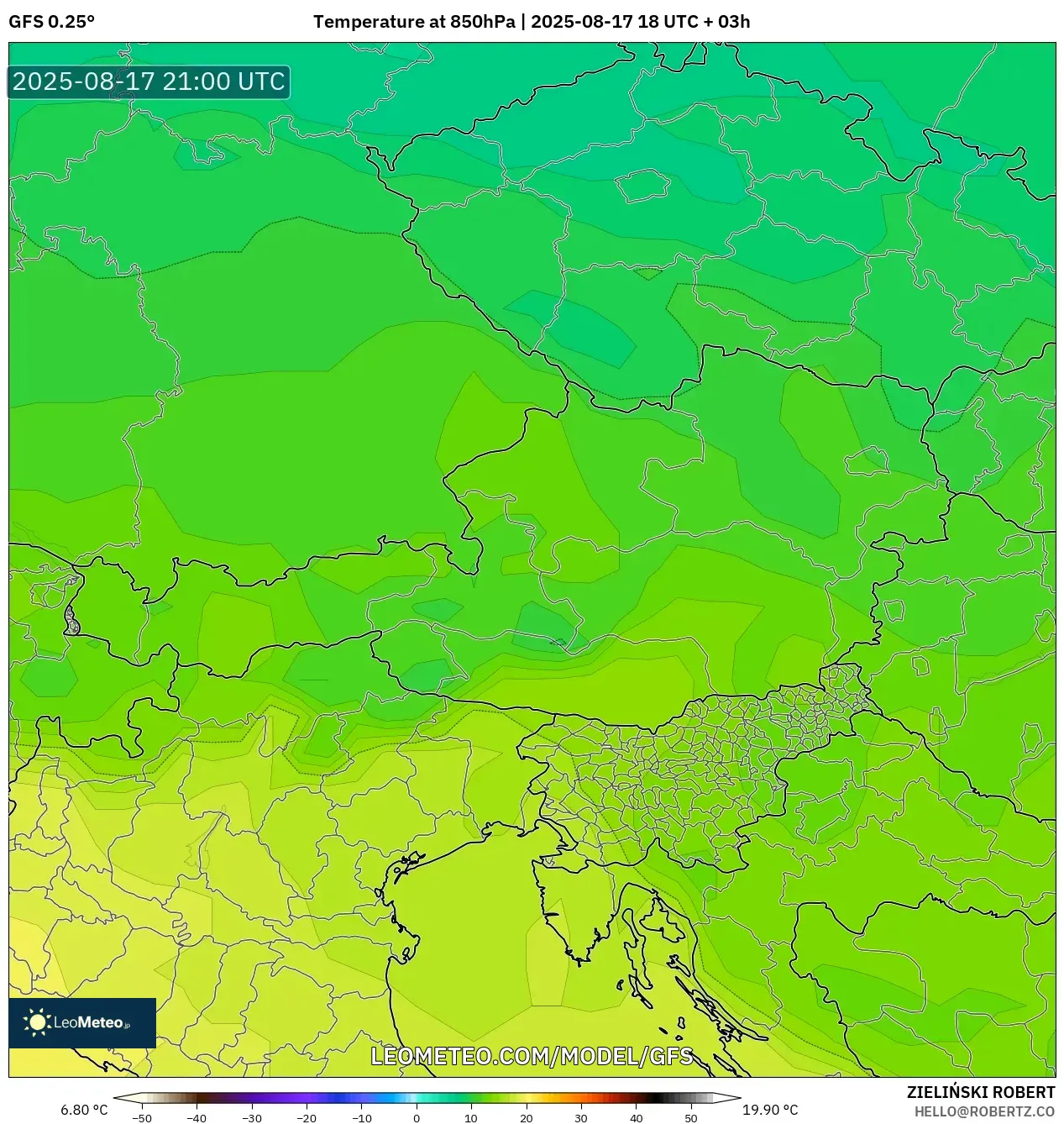 GFS model - Austria, Temperature at 850hPa GFS model - Austria, Temperature at 850hPa