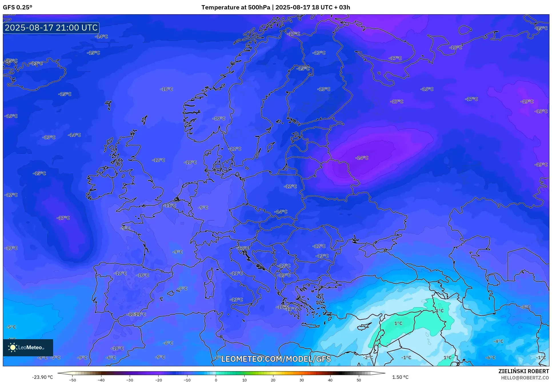 GFS model - Europe, Temperature at 500hPa GFS model - Europe, Temperature at 500hPa