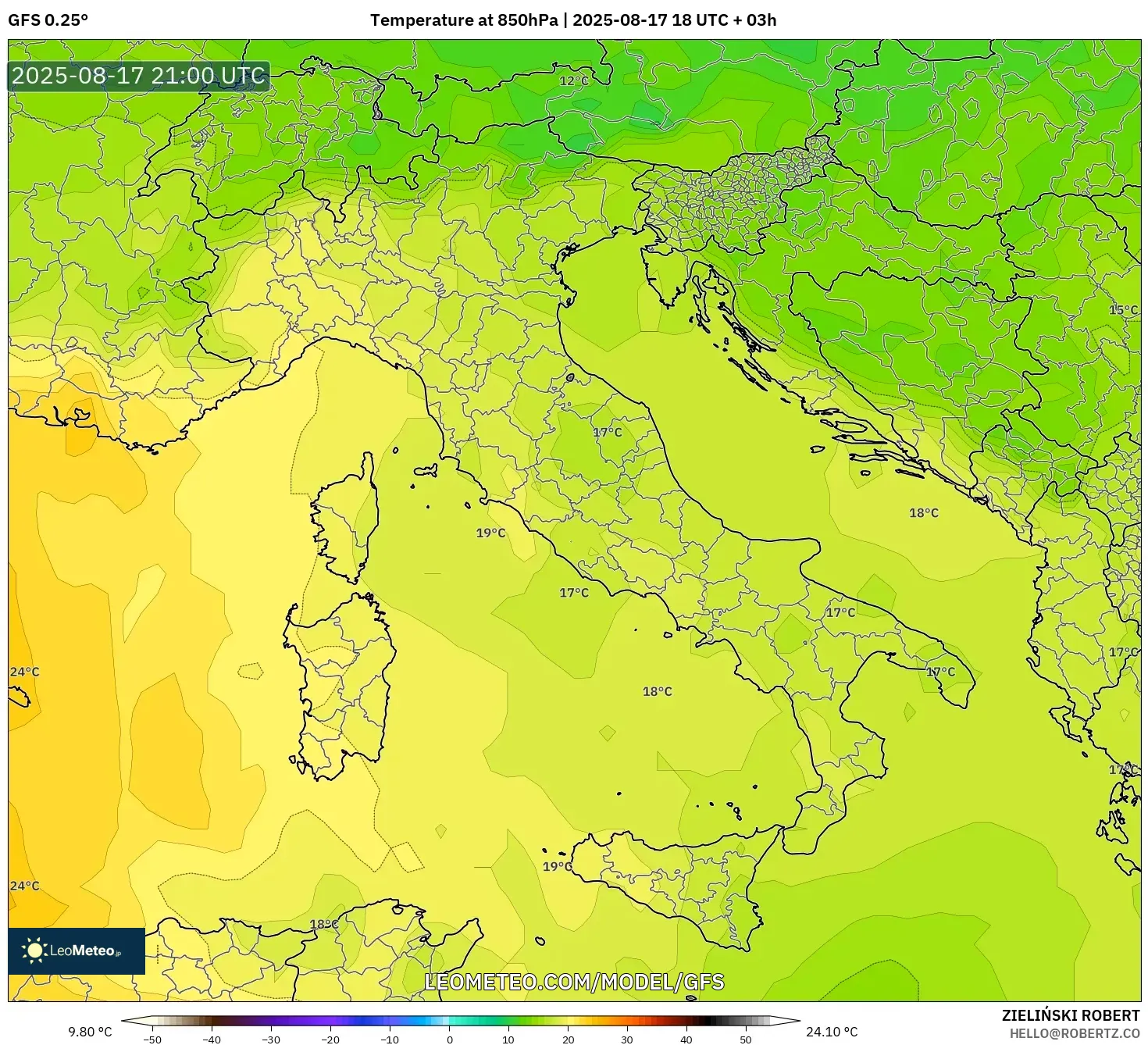 GFS model - Italy, Temperature at 850hPa GFS model - Italy, Temperature at 850hPa