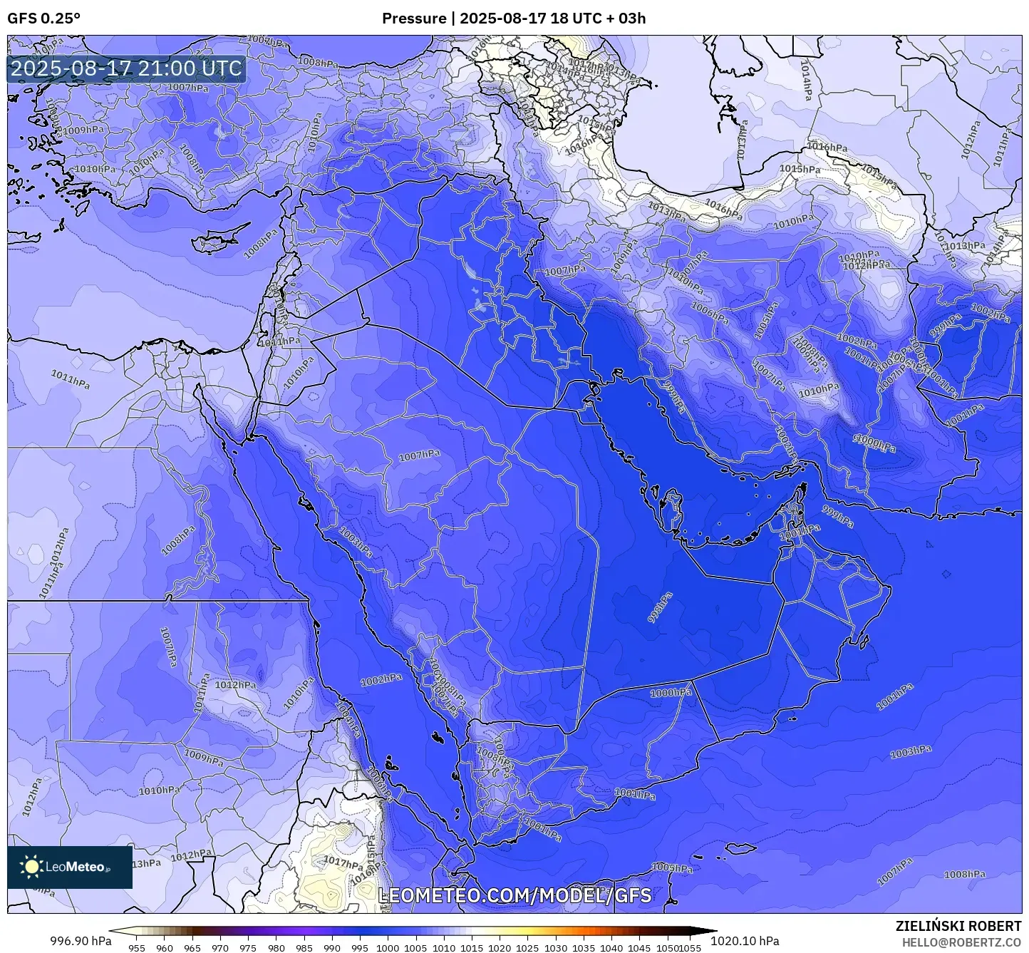 GFS model - Middle East, Pressure GFS model - Middle East, Pressure