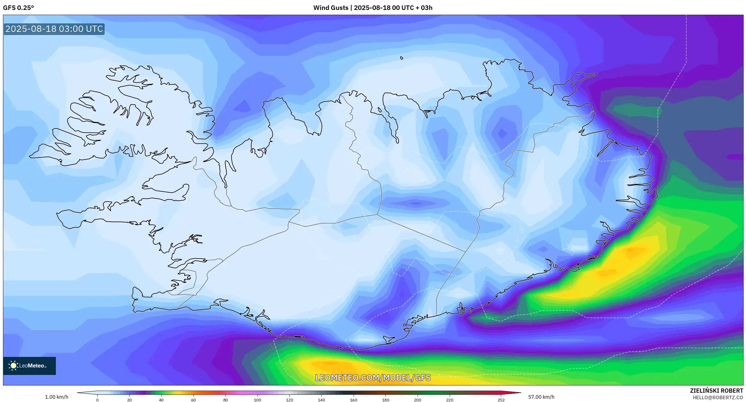 GFS model - Iceland, Wind Gusts GFS model - Iceland, Wind Gusts