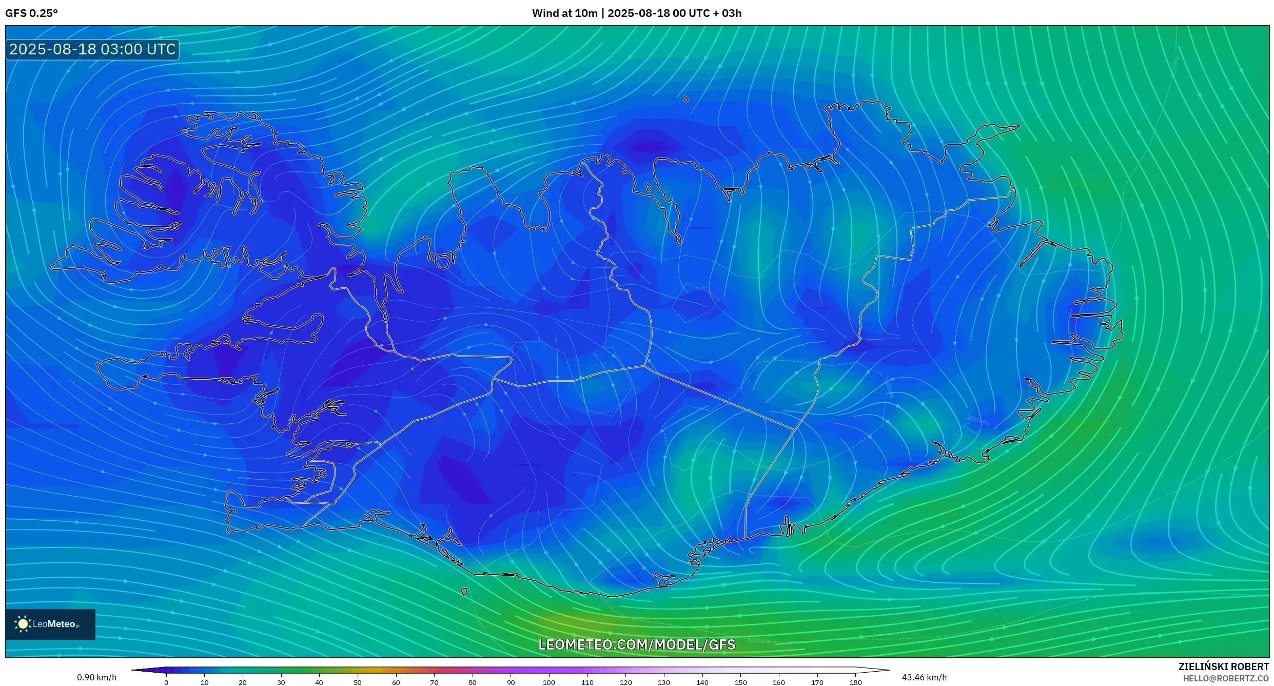 GFS model - Iceland, Wind at 10m GFS model - Iceland, Wind at 10m