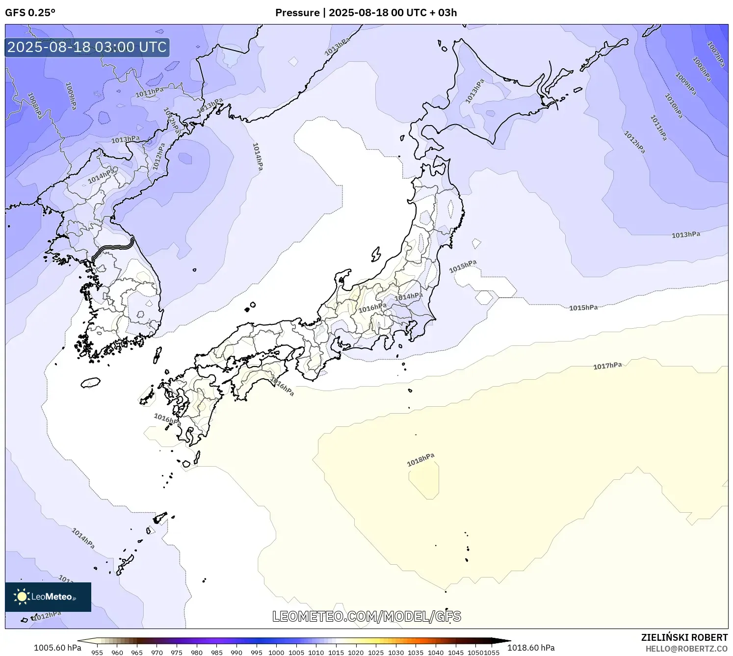 GFS model - Japan, Pressure GFS model - Japan, Pressure