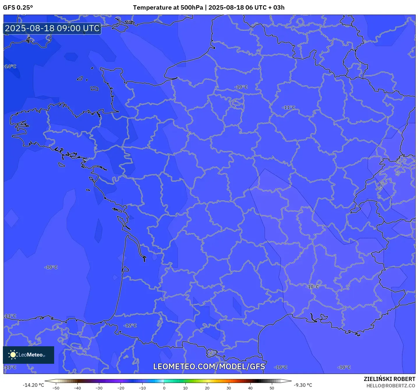 GFS model - France, Temperature at 500hPa GFS model - France, Temperature at 500hPa