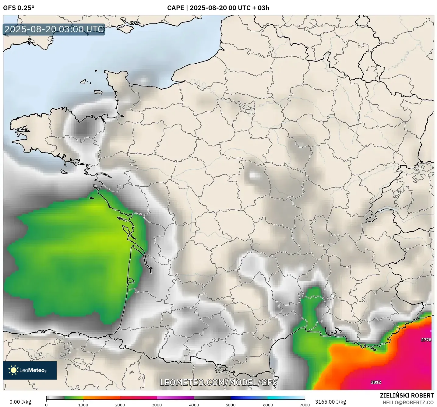 GFS model - France, CAPE