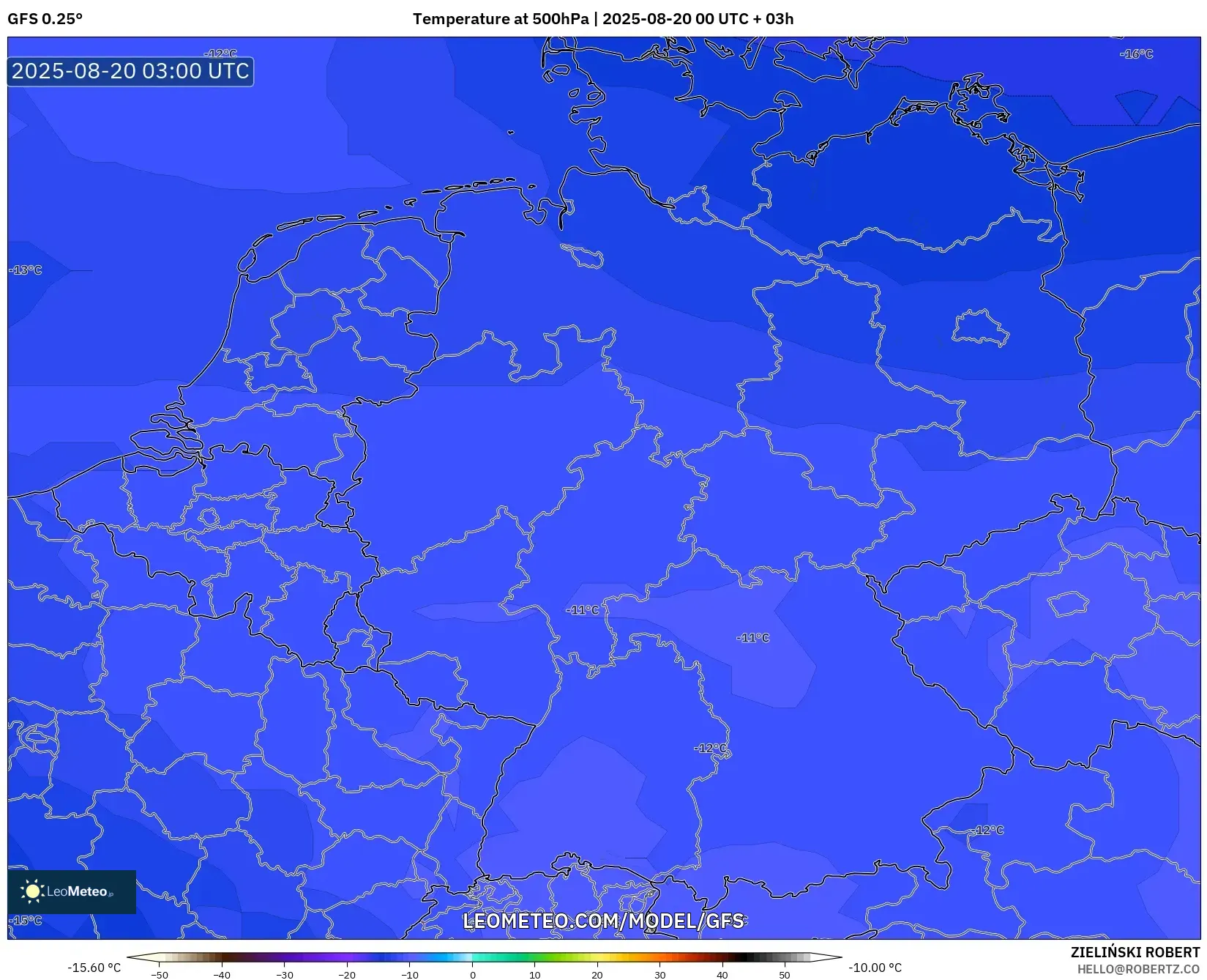 GFS model - Germany, Temperature at 500hPa