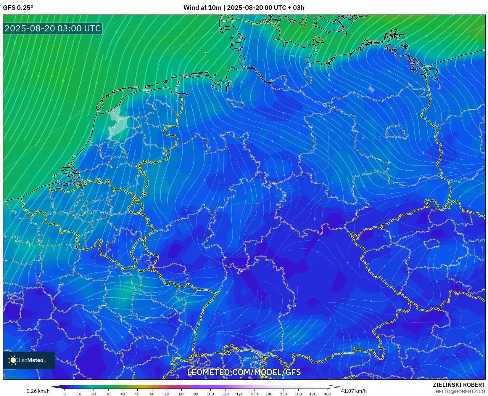 GFS model - Germany, Wind at 10m