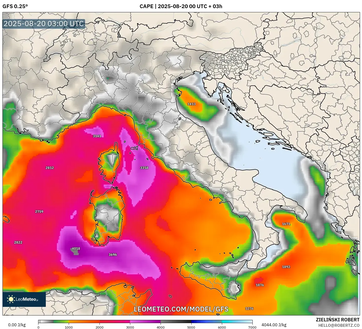 GFS model - Italy, CAPE