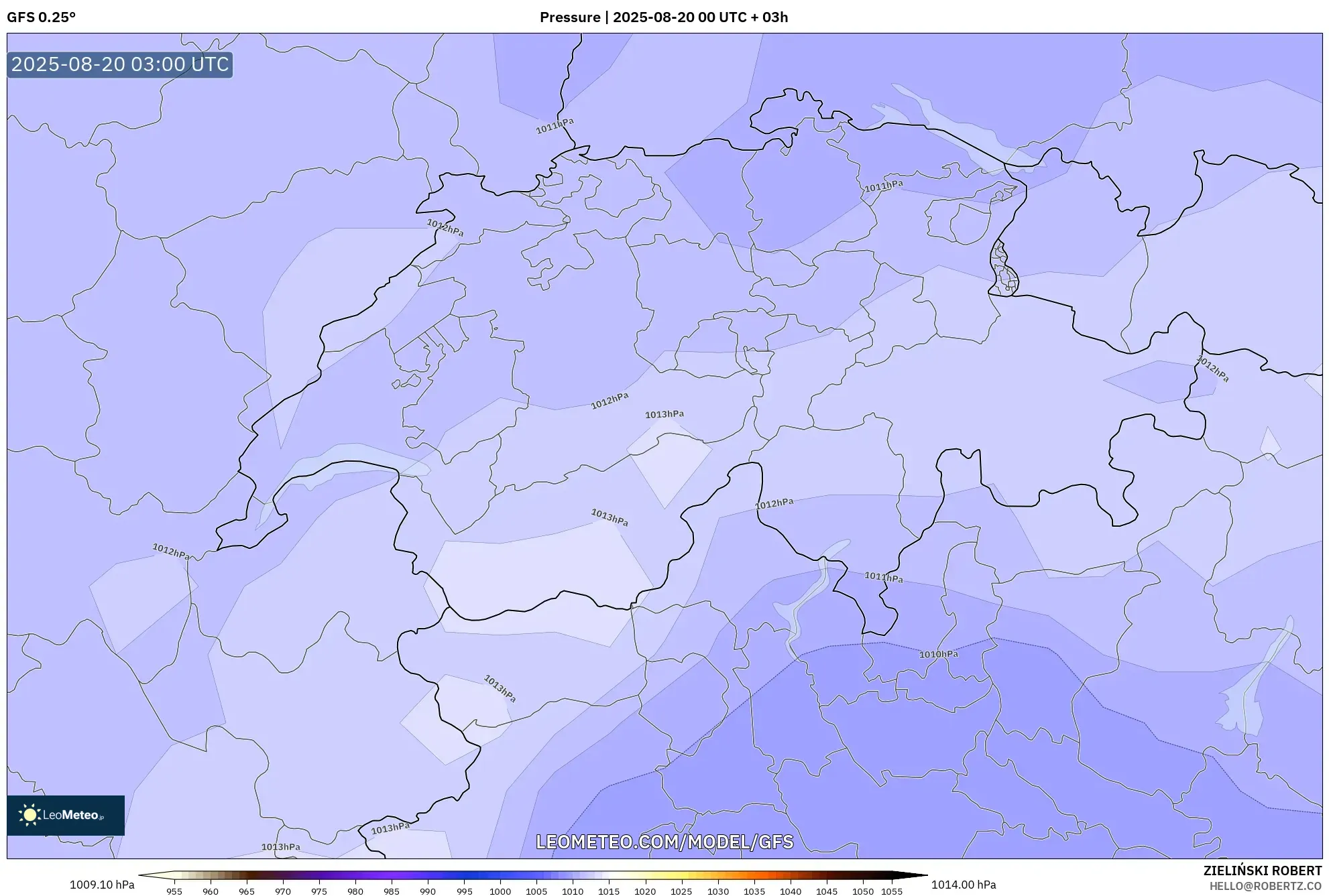 GFS model - Switzerland, Pressure