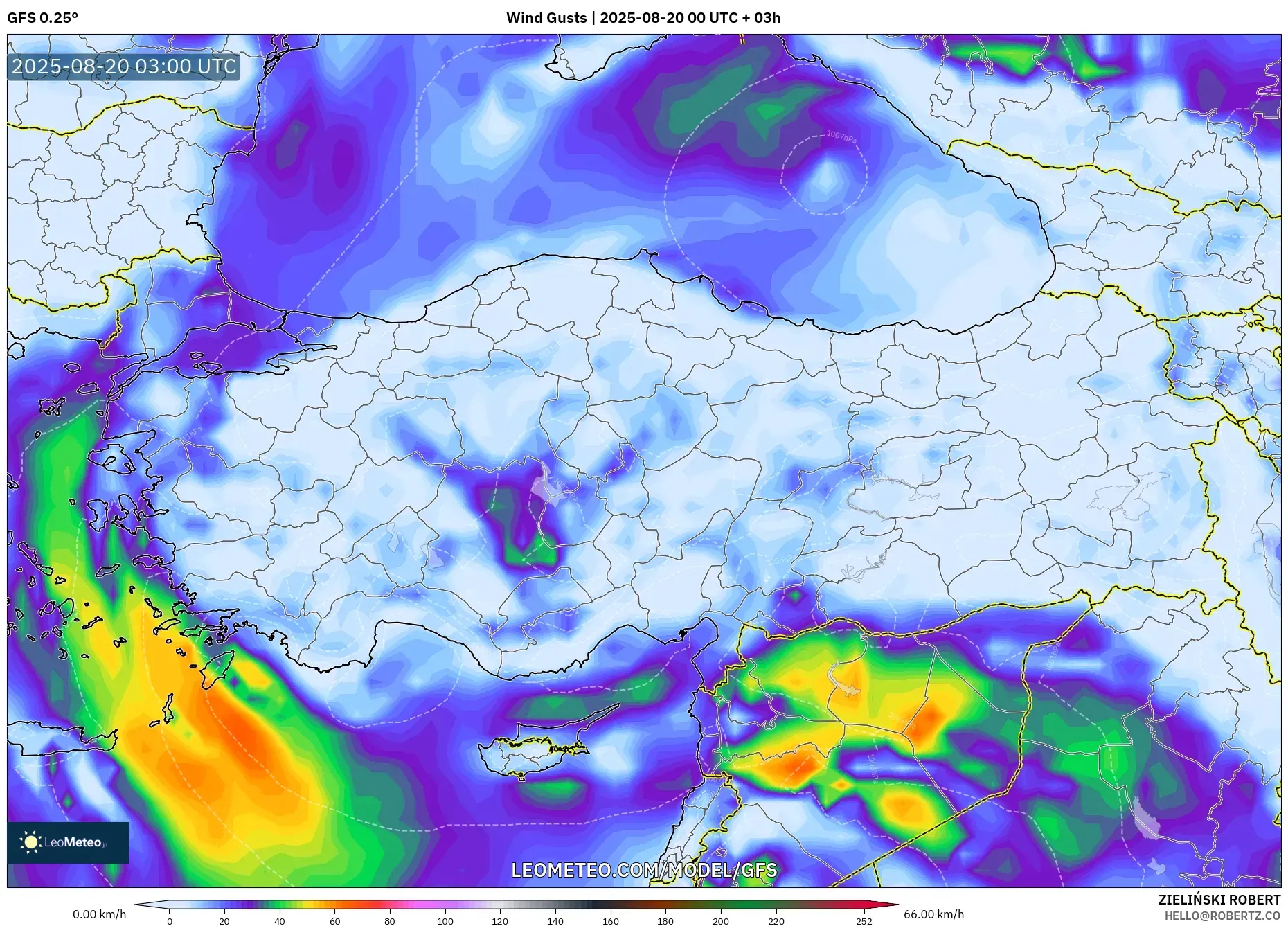 GFS model - Turkey, Wind Gusts