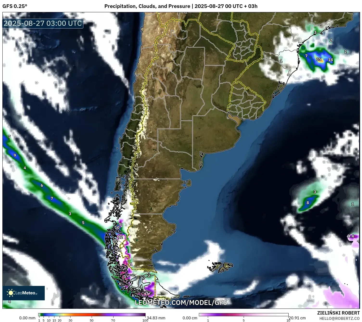GFS model - Argentina, Precipitation, Clouds, and Pressure GFS model - Argentina, Precipitation, Clouds, and Pressure