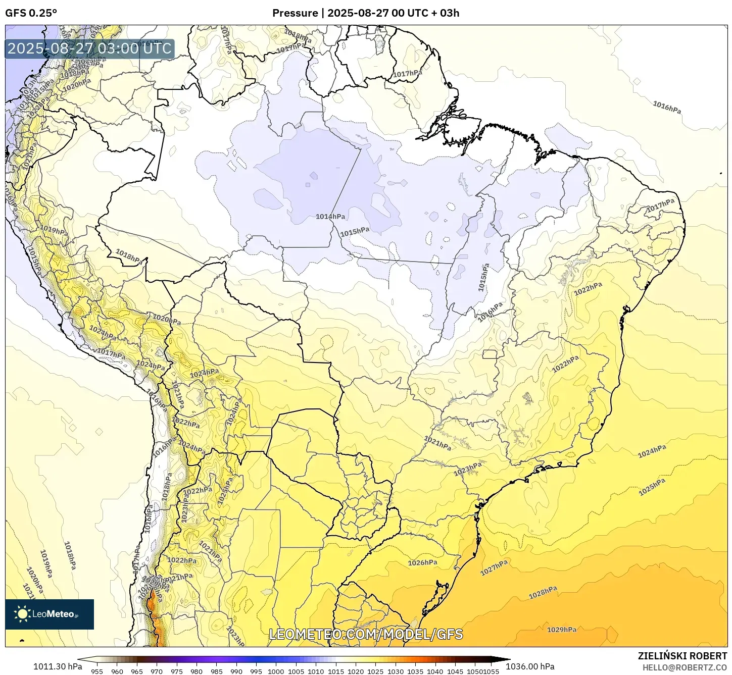 GFS model - Brazil, Pressure GFS model - Brazil, Pressure