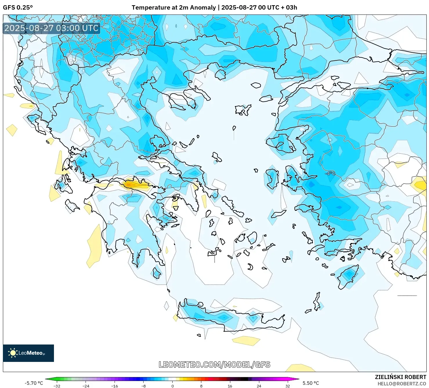GFS model - Greece, Temperature at 2m Anomaly GFS model - Greece, Temperature at 2m Anomaly