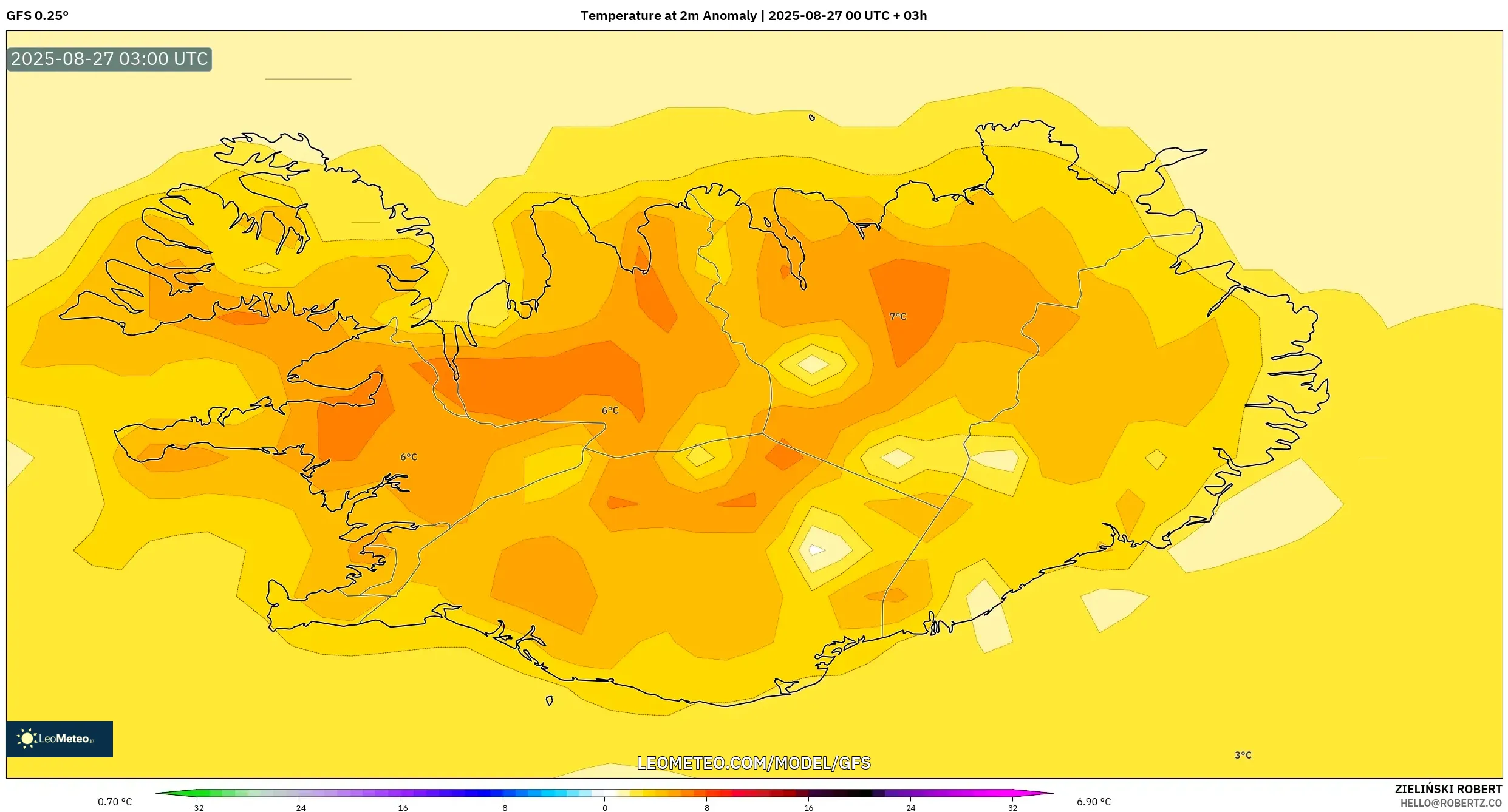 GFS model - Iceland, Temperature at 2m Anomaly GFS model - Iceland, Temperature at 2m Anomaly