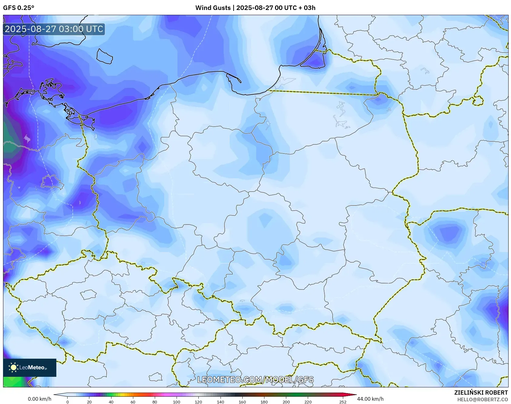 GFS model - Poland, Wind Gusts GFS model - Poland, Wind Gusts