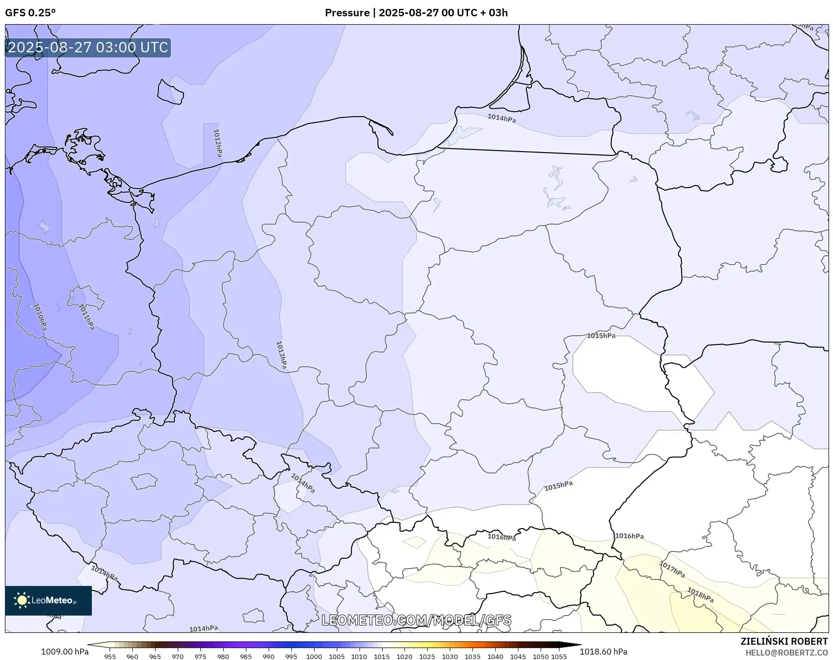 GFS model - Poland, Pressure GFS model - Poland, Pressure