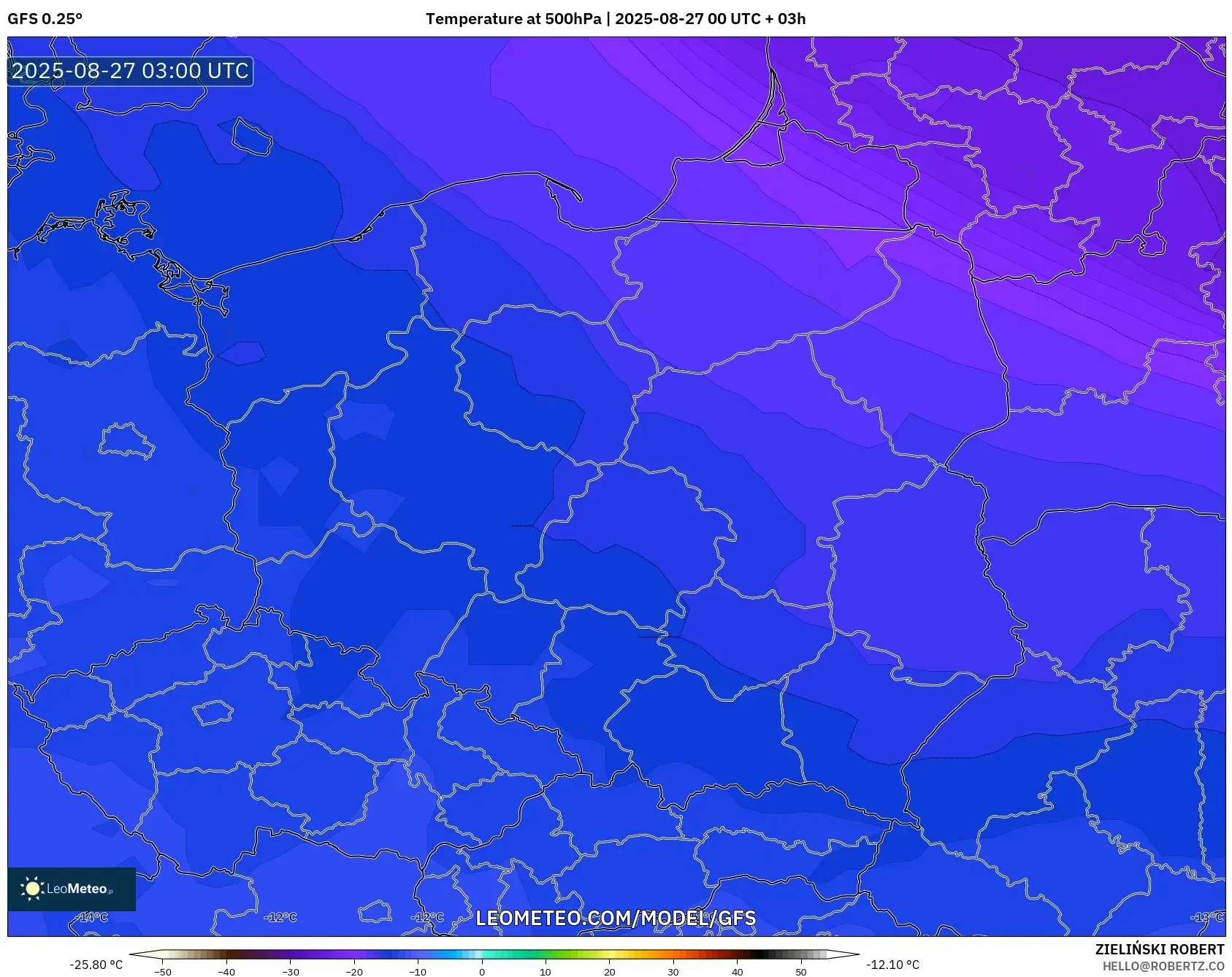 GFS model - Poland, Temperature at 500hPa GFS model - Poland, Temperature at 500hPa