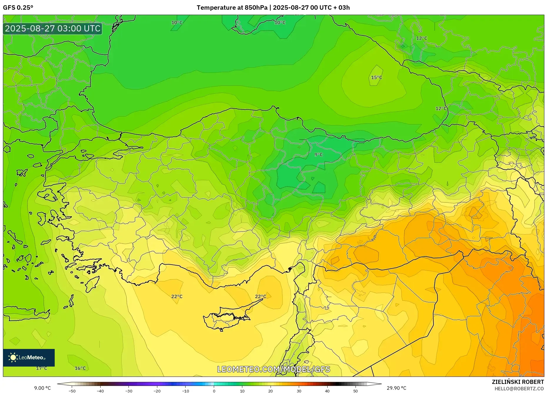 GFS model - Turkey, Temperature at 850hPa GFS model - Turkey, Temperature at 850hPa