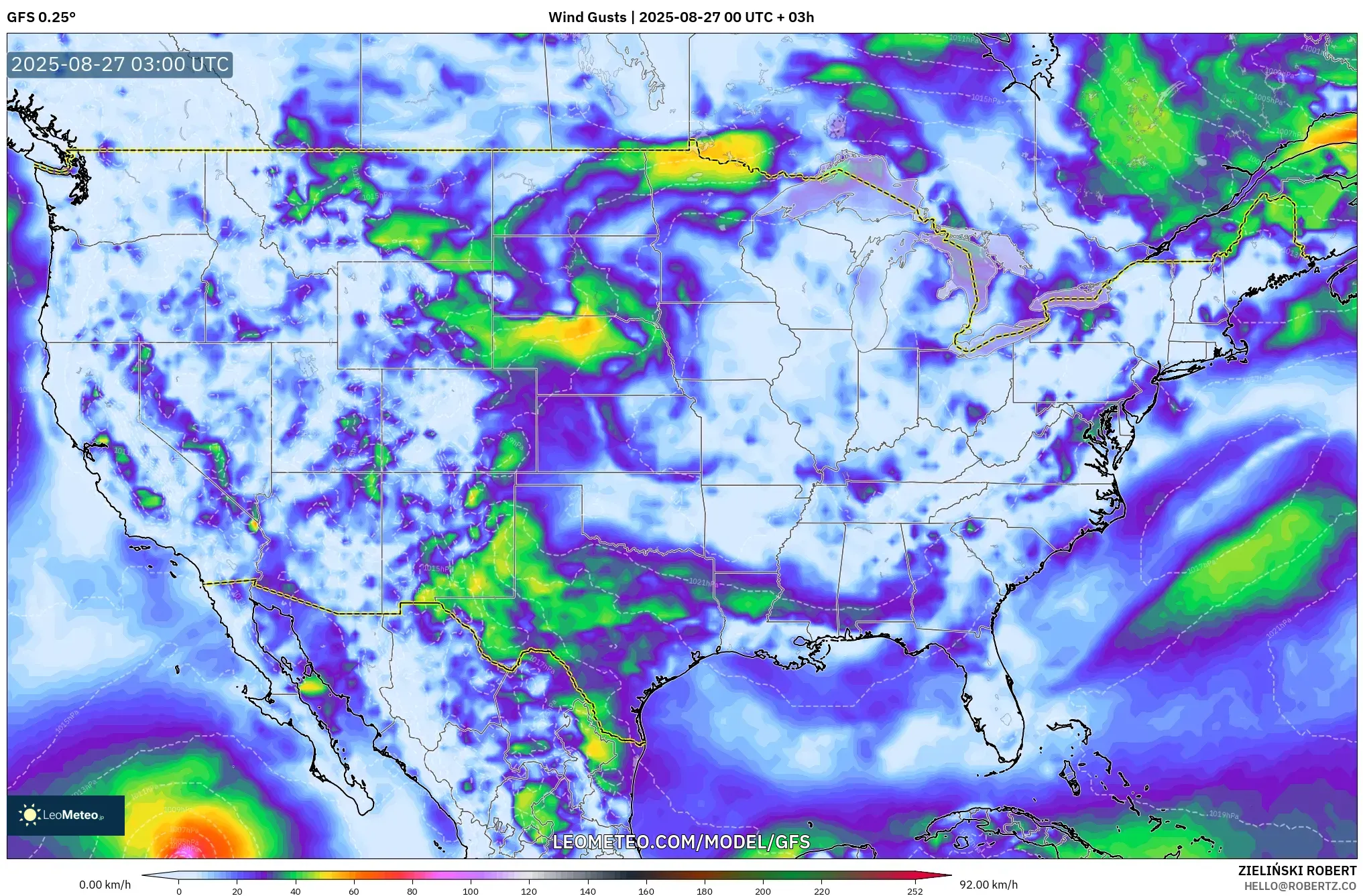 GFS model - United States, Wind Gusts GFS model - United States, Wind Gusts