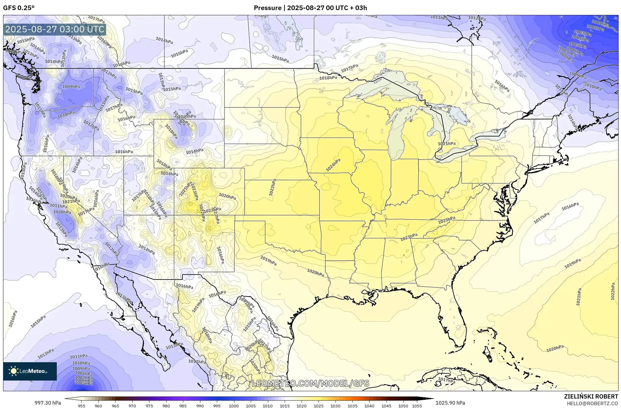 GFS model - United States, Pressure GFS model - United States, Pressure