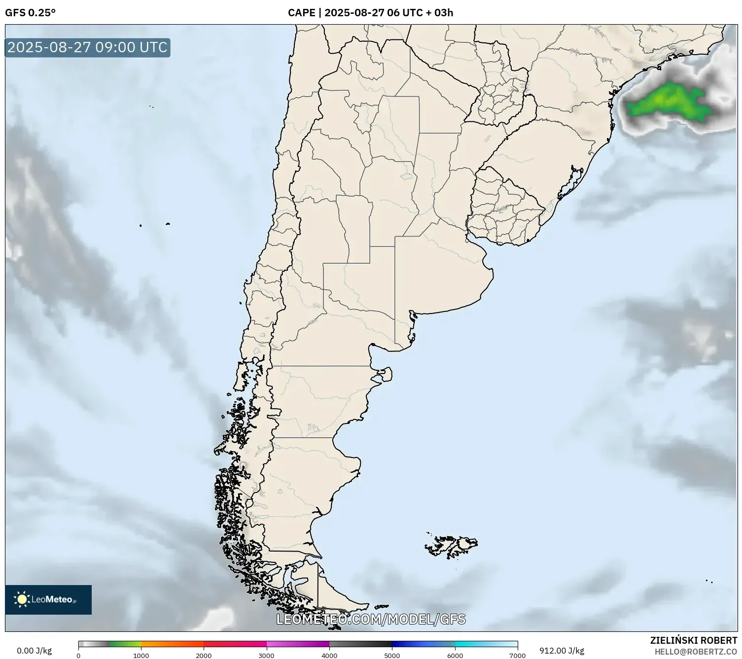 GFS model - Argentina, CAPE GFS model - Argentina, CAPE